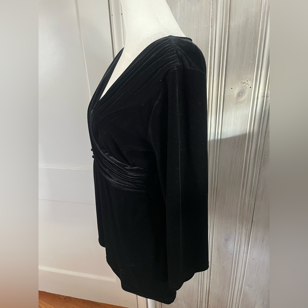 VTG Y2K black Velvet babydoll top 3/4 sleeve | M whimsigoth fairy grunge romance - Picture 11 of 12